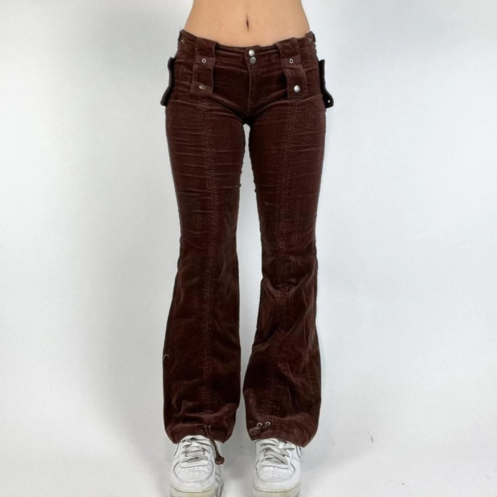 low rise flare cargo corduroy pants